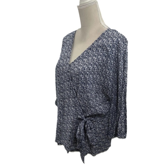 Talbots Elegant Black and White Wrap Top - Picture 2 of 8